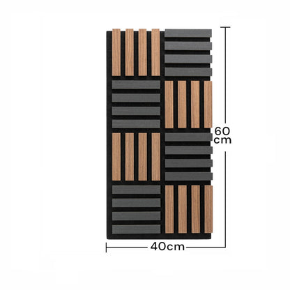 Set 5 Panouri riflaje acustice decorative, MDF si pasla, Naimeed D6772, 60x40x2.1cm, Stejar inchs/Negru