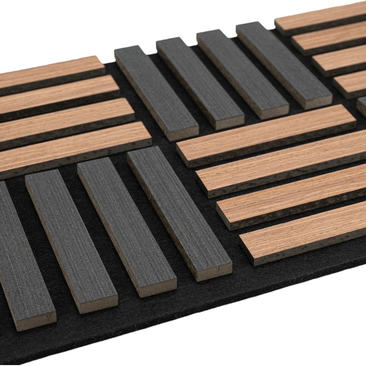 Set 5 Panouri riflaje acustice decorative, MDF si pasla, Naimeed D6772, 60x40x2.1cm, Stejar inchs/Negru