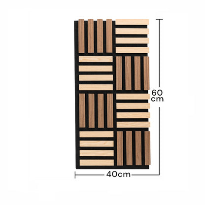 Set 5 Panouri riflaje acustice decorative, MDF si pasla, Naimeed D6773, 60x40x2.1cm, Stejar/Stejar inchis