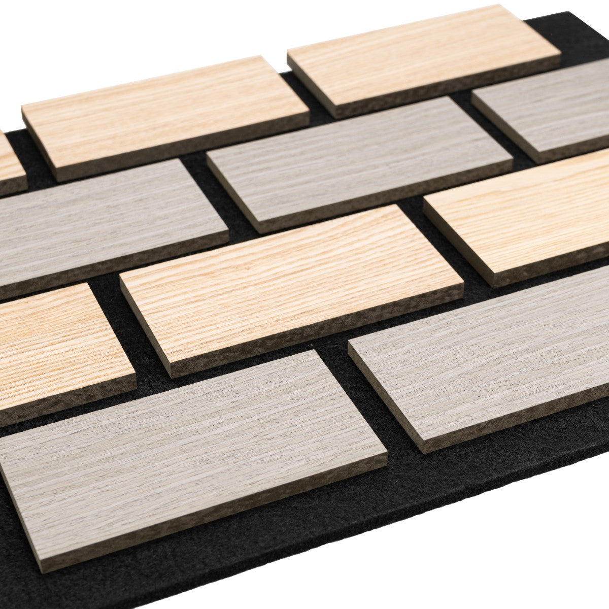 Set 5 Panouri riflaje acustice decorative, MDF si pasla, Naimeed D6774, 60x40x2.1cm, Stejar/Gri