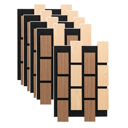 Set 5 Panouri riflaje acustice decorative, MDF si pasla, Naimeed D6775, 60x40x2.1cm, Stejar/Stejar inchis