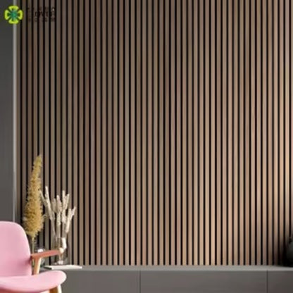 Set 4 Panouri riflaje acustice decorative, MDF si pasla, Naimeed D6781, 240x60x2.1cm, Stejar inchis