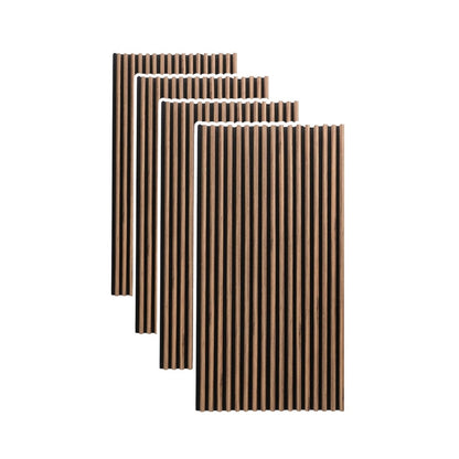 Set 4 Panouri riflaje acustice decorative, MDF si pasla, Naimeed D6781, 240x60x2.1cm, Stejar inchis