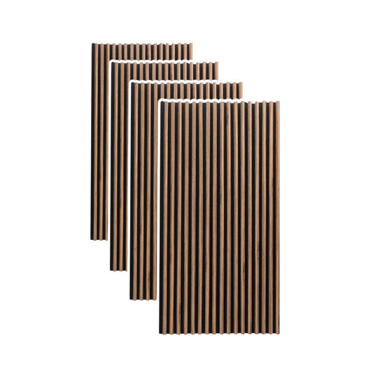 Set 4 Panouri riflaje acustice decorative, MDF si pasla, Naimeed D6781, 240x60x2.1cm, Stejar inchis