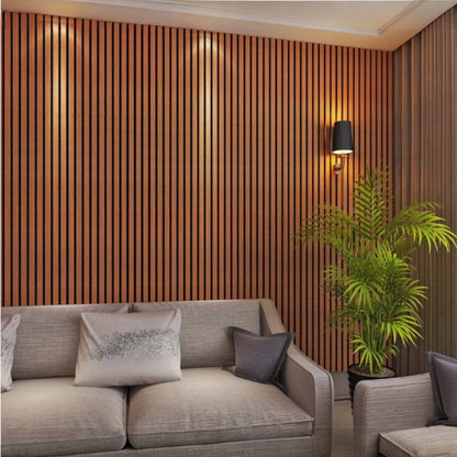 Set 4 Panouri riflaje acustice decorative, MDF si pasla, Naimeed D6782, 240x60x2.1cm, Stejar