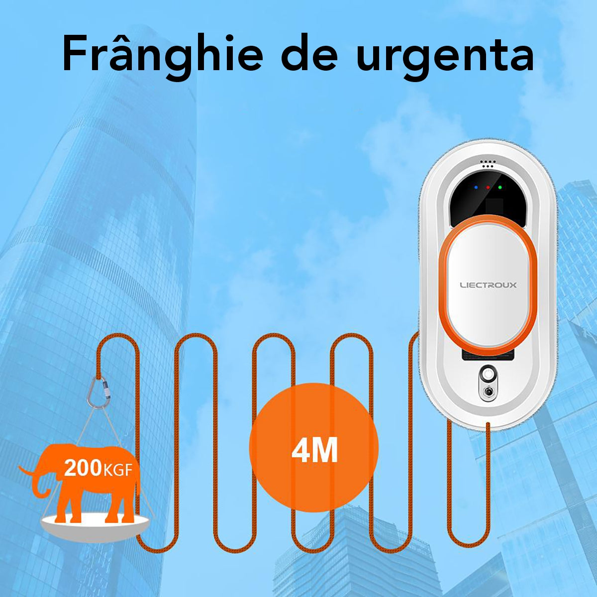 Robot Curatare Geamuri Liectroux HCR-09(D6808), 2800Pa, protectie anti cadere, baterie 500mAh, autonomie 60 de minute pe acumulator in caz de pana de curent, capacitate 30ml, 295x145x120mm, Alb