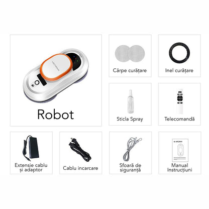 Robot Curatare Geamuri Liectroux HCR-09(D6808), 2800Pa, protectie anti cadere, baterie 500mAh, autonomie 60 de minute pe acumulator in caz de pana de curent, capacitate 30ml, 295x145x120mm, Alb