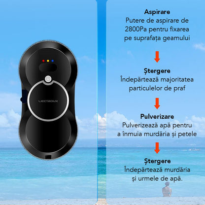 Robot Curatare Geamuri Liectroux HCR-10(D6809), 2800Pa, protectie anti cadere, baterie 500mAh, autonomie 60 de minute pe acumulator in caz de pana de curent, capacitate 30ml, 295x145x120mm, Negru