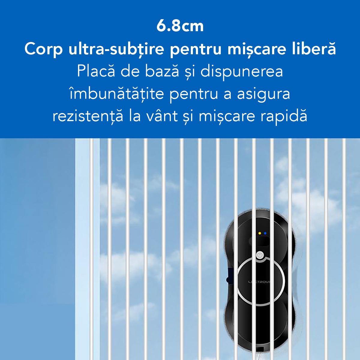 Robot Curatare Geamuri Liectroux HCR-10(D6809), 2800Pa, protectie anti cadere, baterie 500mAh, autonomie 60 de minute pe acumulator in caz de pana de curent, capacitate 30ml, 295x145x120mm, Negru