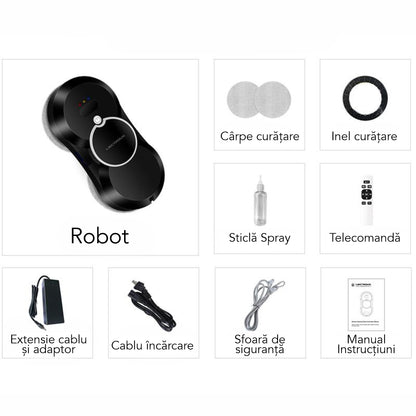 Robot Curatare Geamuri Liectroux HCR-10(D6809), 2800Pa, protectie anti cadere, baterie 500mAh, autonomie 60 de minute pe acumulator in caz de pana de curent, capacitate 30ml, 295x145x120mm, Negru