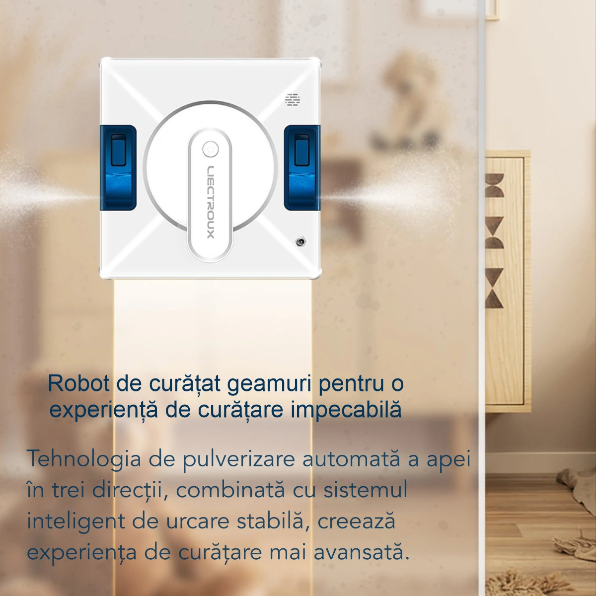Robot Curatare Geamuri Liectroux YW509(D6810), 3000Pa, baterie 500mAh, protectie anti cadere, autonomie 30 de minute pe acumulator in caz de pana de curent, capacitate 90ml, 215x215x104mm, Alb