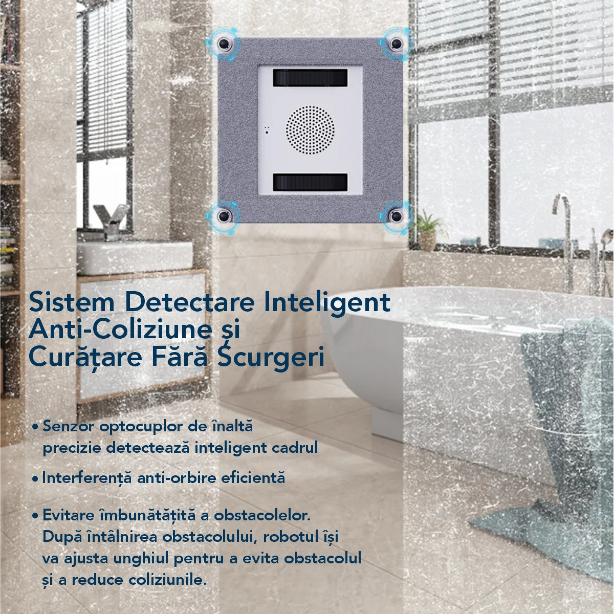 Robot Curatare Geamuri Liectroux YW509(D6810), 3000Pa, baterie 500mAh, protectie anti cadere, autonomie 30 de minute pe acumulator in caz de pana de curent, capacitate 90ml, 215x215x104mm, Alb
