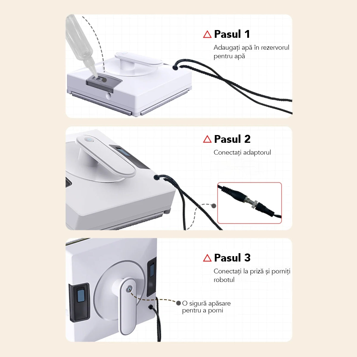Robot Curatare Geamuri Liectroux YW509(D6810), 3000Pa, baterie 500mAh, protectie anti cadere, autonomie 30 de minute pe acumulator in caz de pana de curent, capacitate 90ml, 215x215x104mm, Alb