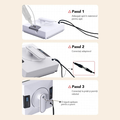 Robot Curatare Geamuri Liectroux YW509(D6810), 3000Pa, baterie 500mAh, protectie anti cadere, autonomie 30 de minute pe acumulator in caz de pana de curent, capacitate 90ml, 215x215x104mm, Alb