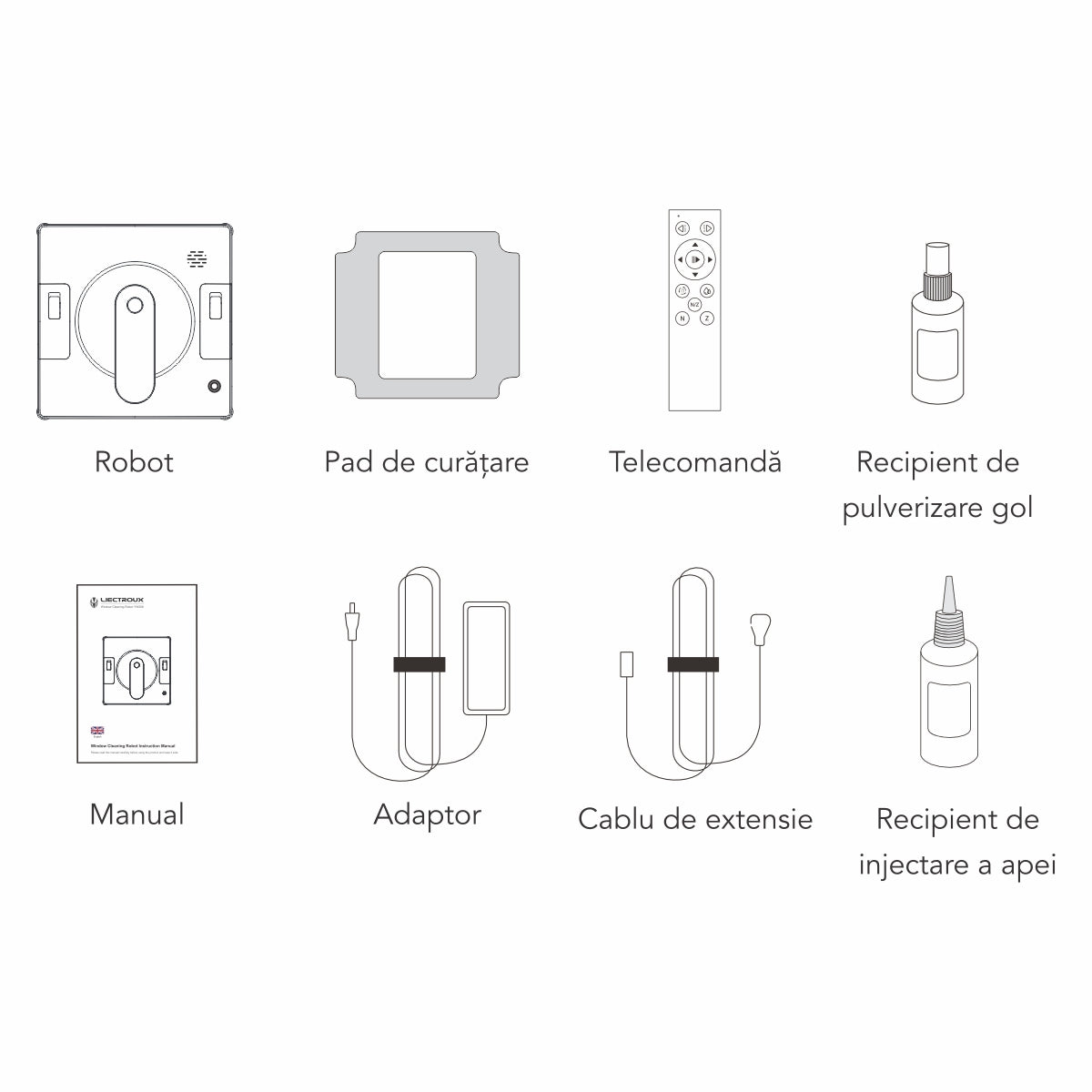 Robot Curatare Geamuri Liectroux YW509(D6810), 3000Pa, baterie 500mAh, protectie anti cadere, autonomie 30 de minute pe acumulator in caz de pana de curent, capacitate 90ml, 215x215x104mm, Alb