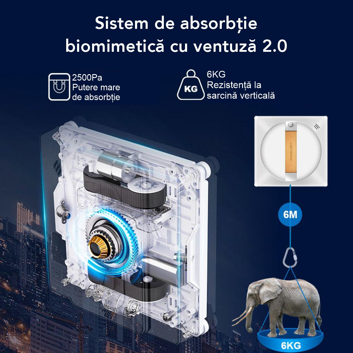 Robot Curatare Geamuri Liectroux YW710 (D6811), 2500Pa, baterie 650mAh, protectie anti-cadere, autonomie de 30 min pe acumulator in caz de pana de curent, capacitate 90ml, 215x215x63mm, Alb