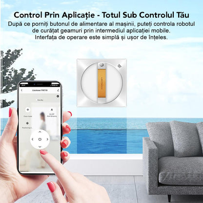 Robot Curatare Geamuri Liectroux YW710 (D6811), 2500Pa, baterie 650mAh, protectie anti-cadere, autonomie de 30 min pe acumulator in caz de pana de curent, capacitate 90ml, 215x215x63mm, Alb