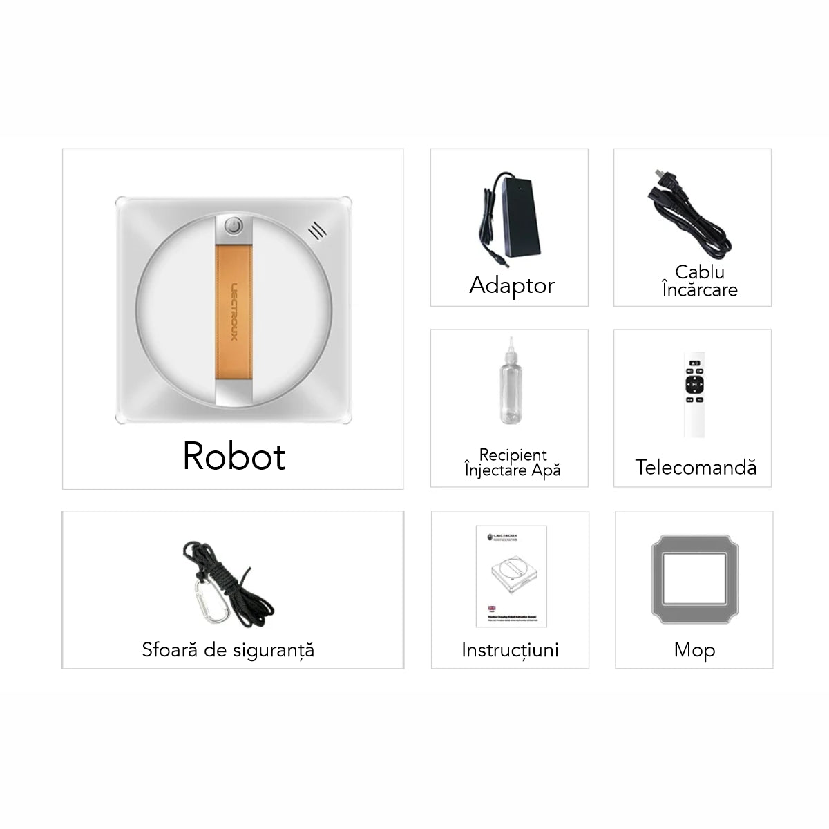 Robot Curatare Geamuri Liectroux YW710 (D6811), 2500Pa, baterie 650mAh, protectie anti-cadere, autonomie de 30 min pe acumulator in caz de pana de curent, capacitate 90ml, 215x215x63mm, Alb