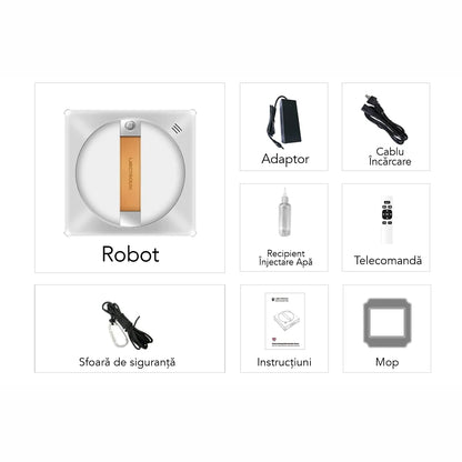 Robot Curatare Geamuri Liectroux YW710 (D6811), 2500Pa, baterie 650mAh, protectie anti-cadere, autonomie de 30 min pe acumulator in caz de pana de curent, capacitate 90ml, 215x215x63mm, Alb