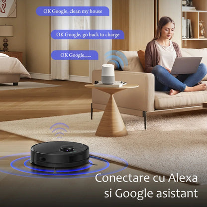 Aspirator Robot cu spalare, Inteligent Liectroux G7(D6816), navigare cu laser LDS(Lidar+SLAM), ghid vocal, autonomie 180 de minute, rezervor de apă de 300ml, coș de praf de 300ml, 98x350x350mm, Negru