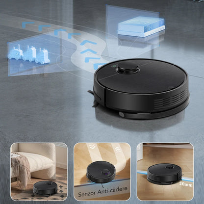 Aspirator Robot cu spalare, Inteligent Liectroux G7(D6816), navigare cu laser LDS(Lidar+SLAM), ghid vocal, autonomie 180 de minute, rezervor de apă de 300ml, coș de praf de 300ml, 98x350x350mm, Negru