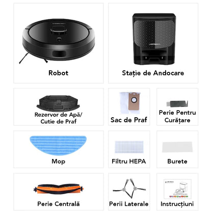 Aspirator Robot cu spalare, Inteligent Liectroux G7(D6816), navigare cu laser LDS(Lidar+SLAM), ghid vocal, autonomie 180 de minute, rezervor de apă de 300ml, coș de praf de 300ml, 98x350x350mm, Negru