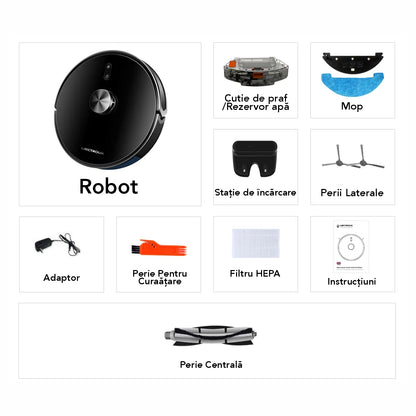 Aspirator Robot cu spalare, Inteligent Liectroux XR500(D6818), cu navigatie gyro, ghid vocal, autonomie 130 de minute, rezervor de apă de 350ml, coș de praf de 600ml, 96x330x330mm,  Negru