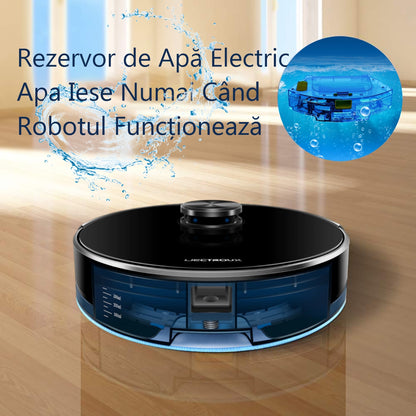 Aspirator Robot cu spalare, Inteligent Liectroux XR500(D6818), cu navigatie gyro, ghid vocal, autonomie 130 de minute, rezervor de apă de 350ml, coș de praf de 600ml, 96x330x330mm,  Negru