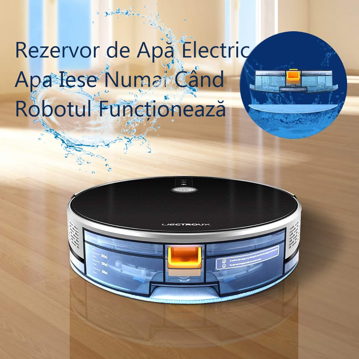 Aspirator Robot cu spalare, Inteligent Liectroux C30B(D6819), cu navigatie gyro, ghid vocal, autonomie 100 de minute, rezervor de apă de 350ml, coș de praf de 600ml, 74x330x330mm,  Negru/Gri