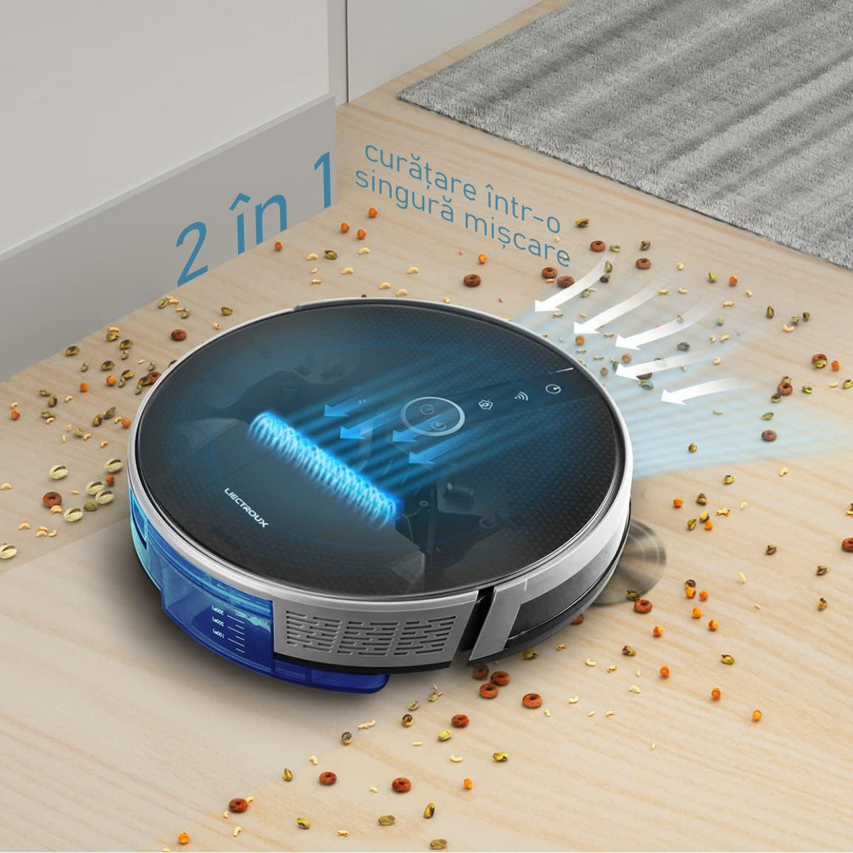 Aspirator Robot cu spalare, Inteligent Liectroux C30B(D6819), cu navigatie gyro, ghid vocal, autonomie 100 de minute, rezervor de apă de 350ml, coș de praf de 600ml, 74x330x330mm,  Negru/Gri