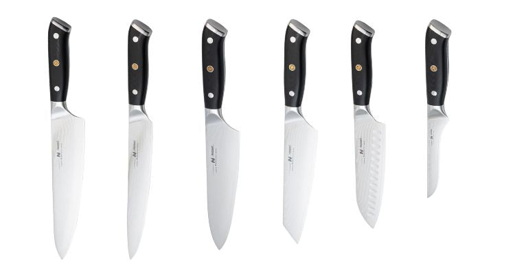 Cutit de bucatar, din otel Damascus, Naimeed D6825, damasc 67 straturi, 33.5 cm, , Negru