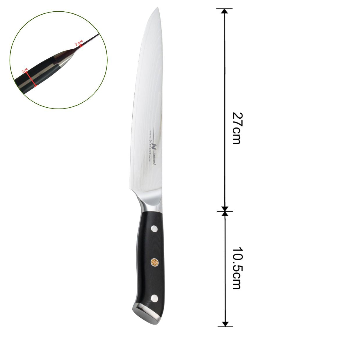 Cutit feliere, din otel Damascus,  Naimeed D6823, damasc 67 straturi, 37.5 cm, Negru