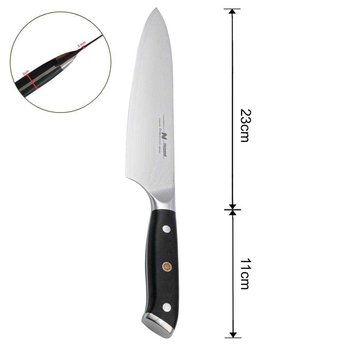 Cutit de bucatar, din otel Damascus, Naimeed D6824, damasc 67 straturi, 34 cm, Negru