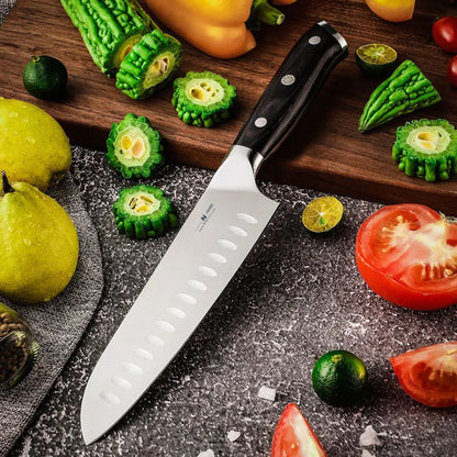 Cutit Santoku, din otel Damascus, Naimeed D6826, damasc 67 straturi, 32 cm,  Negru