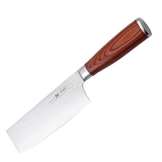 Cutit Profesional pentru tocat, din otel Damascus, Naimeed D6828, damasc 67 straturi, 30.5 cm, Maro