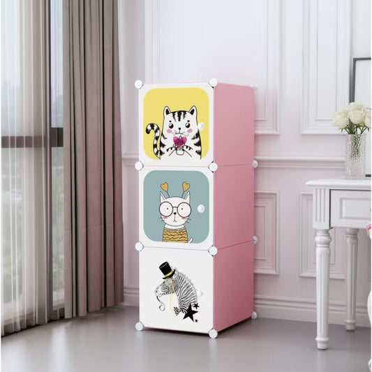 Dulap Modular Copii, 3 Usi, Naimeed D6842, 110x35x35 cm, Roz