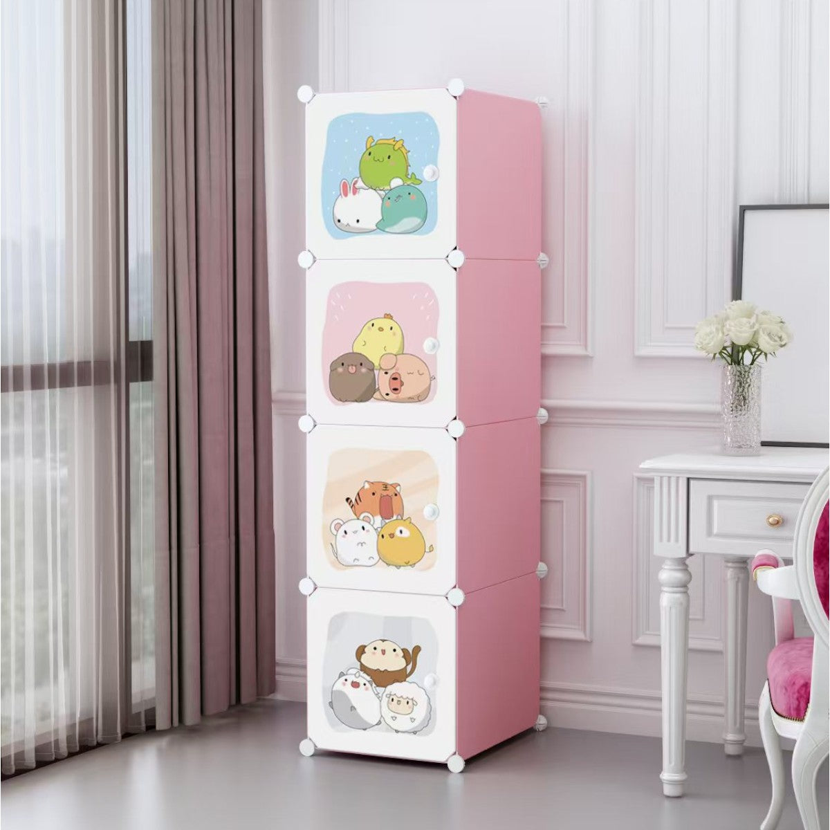Dulap Modular Copii, 4 Usi, Naimeed D6851, 146x35x35 cm, Roz