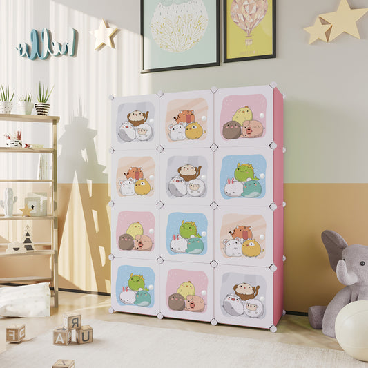 Dulap Modular Copii, 12 Usi, Naimeed D6867, 148x110x37 cm, Roz