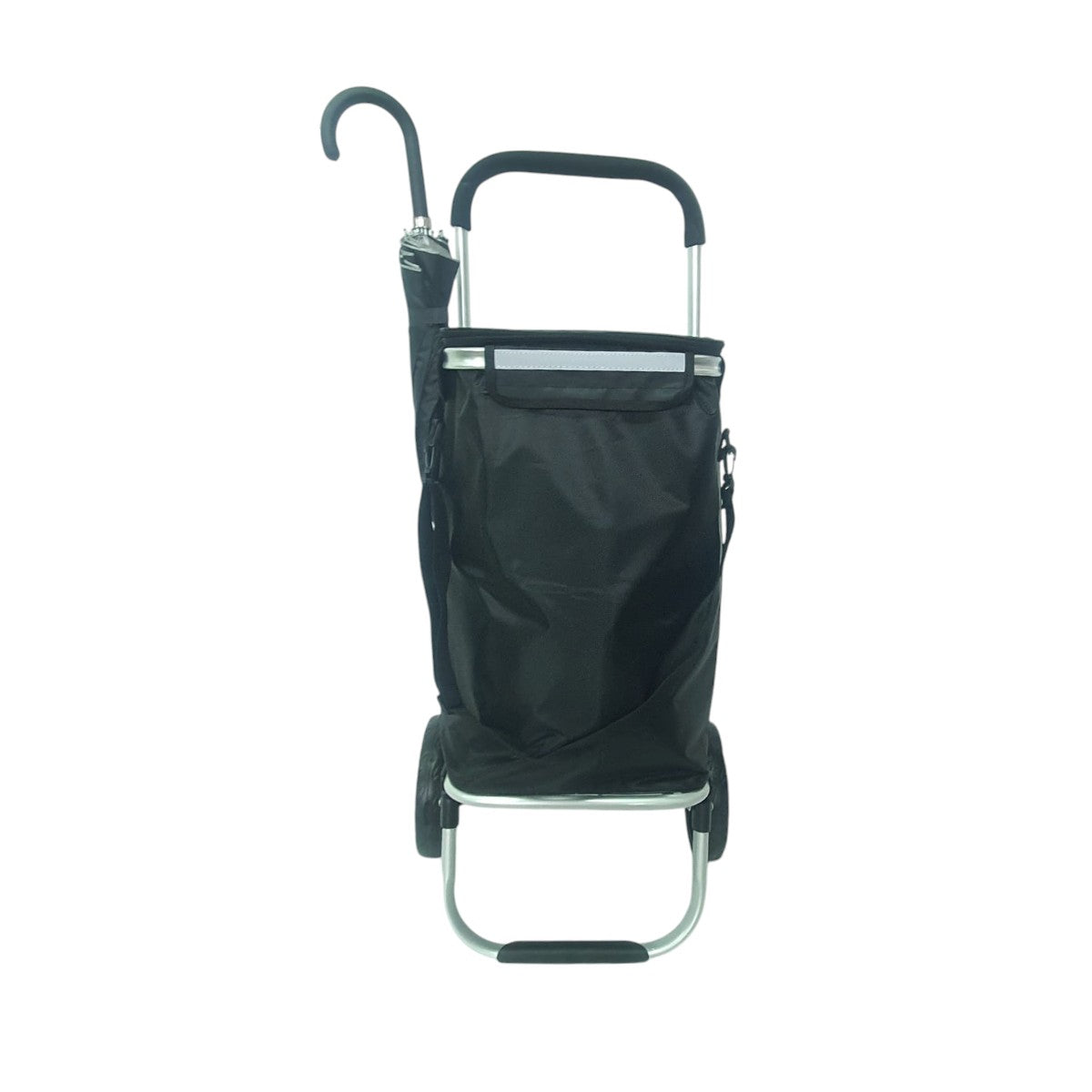 Carucior cumparaturi pliabil cu 2 roti rezistente si sac textil impermeabil, detasabil cu 2 buzunare laterale, Naimeed D6868, capacitate 43.5L, 96x42x28cm, Negru