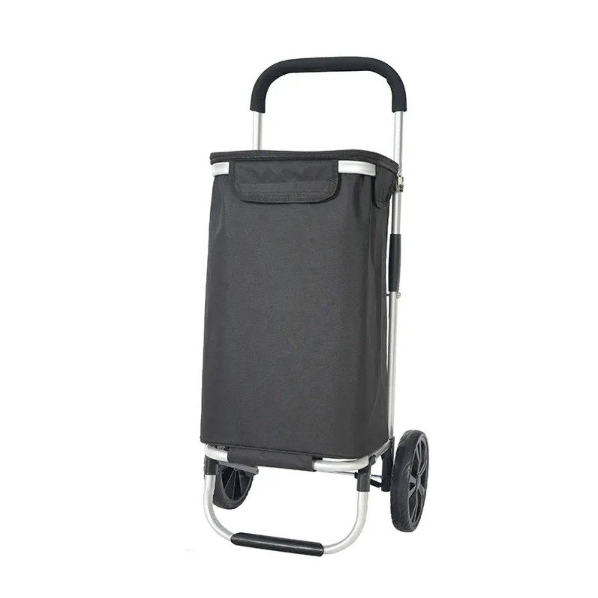 Carucior cumparaturi pliabil cu 2 roti rezistente si sac textil impermeabil, detasabil cu 2 buzunare laterale, Naimeed D6868, capacitate 43.5L, 96x42x28cm, Negru