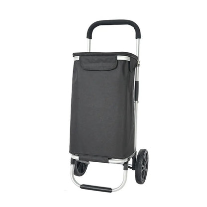 Carucior cumparaturi pliabil cu 2 roti rezistente si sac textil impermeabil, detasabil cu 2 buzunare laterale, Naimeed D6868, capacitate 43.5L, 96x42x28cm, Negru