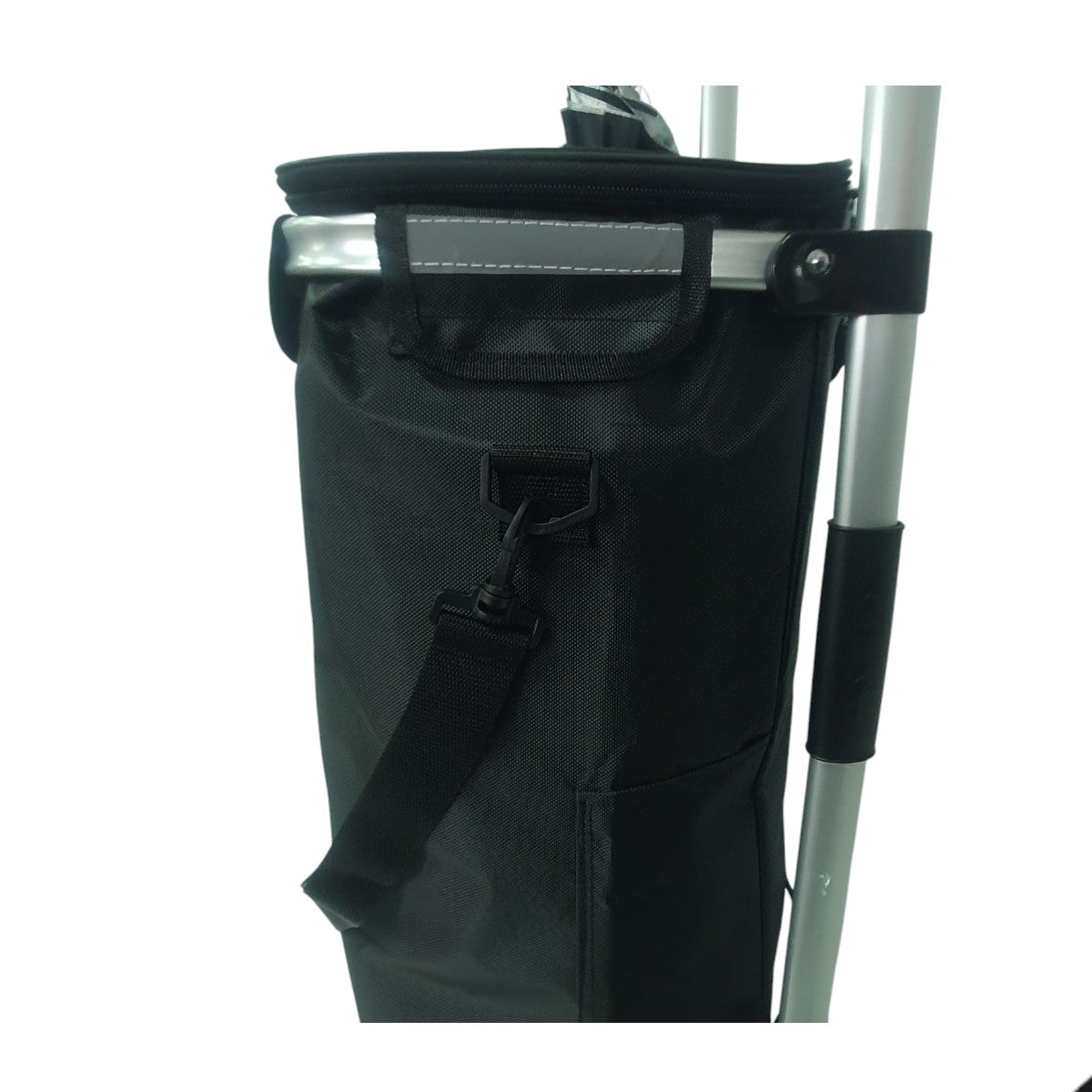 Carucior cumparaturi pliabil cu 2 roti rezistente si sac textil impermeabil, detasabil cu 2 buzunare laterale, Naimeed D6868, capacitate 43.5L, 96x42x28cm, Negru