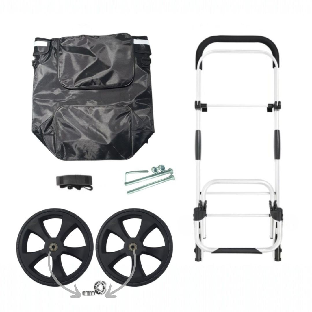 Carucior cumparaturi pliabil cu 2 roti rezistente si sac textil impermeabil, detasabil cu 2 buzunare laterale, Naimeed D6868, capacitate 43.5L, 96x42x28cm, Negru