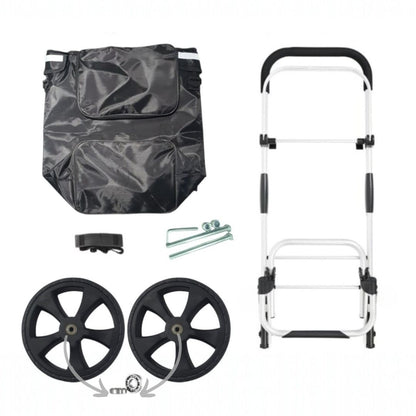 Carucior cumparaturi pliabil cu 2 roti rezistente si sac textil impermeabil, detasabil cu 2 buzunare laterale, Naimeed D6868, capacitate 43.5L, 96x42x28cm, Negru