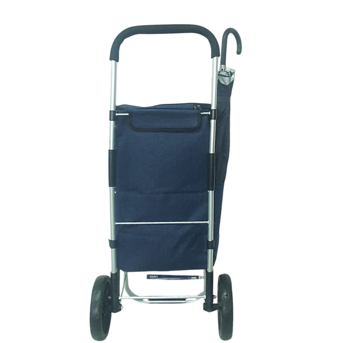 Carucior cumparaturi pliabil cu 2 roti rezistente si sac textil, detasabil cu 2 buzunare laterale, Naimeed D6869, capacitate 43.5L, 96x42x28cm, Albastru