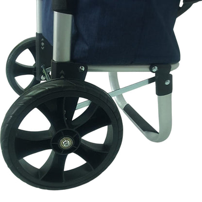 Carucior cumparaturi pliabil cu 2 roti rezistente si sac textil, detasabil cu 2 buzunare laterale, Naimeed D6869, capacitate 43.5L, 96x42x28cm, Albastru