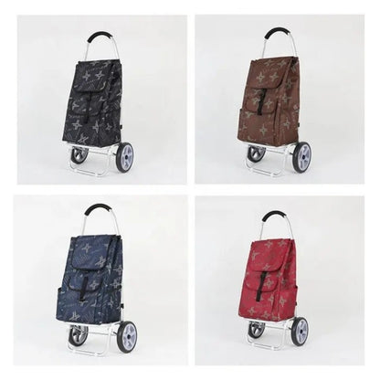 Carucior cumparaturi pliabil cu 2 roti rezistente si sac textil, detasabil cu 2 buzunare laterale, Naimeed D6872, capacitate 49L, 100x45x34cm, Maro