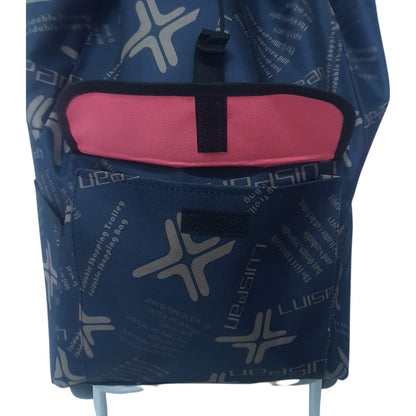 Carucior cumparaturi pliabil cu 2 roti rezistente si sac textil, detasabil cu 2 buzunare laterale, Naimeed D6871, capacitate 49L, 100x45x34cm, Albastru