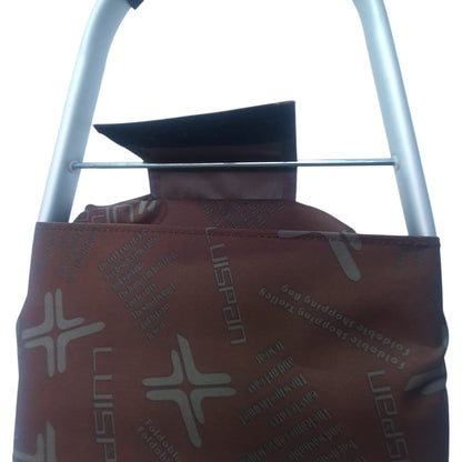 Carucior cumparaturi pliabil cu 2 roti rezistente si sac textil, detasabil cu 2 buzunare laterale, Naimeed D6872, capacitate 49L, 100x45x34cm, Maro