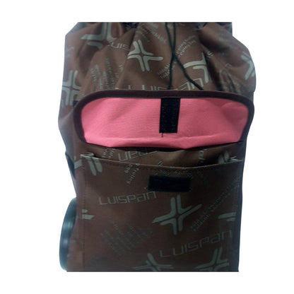 Carucior cumparaturi pliabil cu 2 roti rezistente si sac textil, detasabil cu 2 buzunare laterale, Naimeed D6872, capacitate 49L, 100x45x34cm, Maro